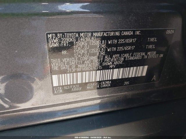 2T3P1RFV6RC476315 Toyota Rav4 Xle