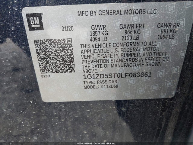 1G1ZD5ST0LF083861 Chevrolet Malibu Fwd Lt