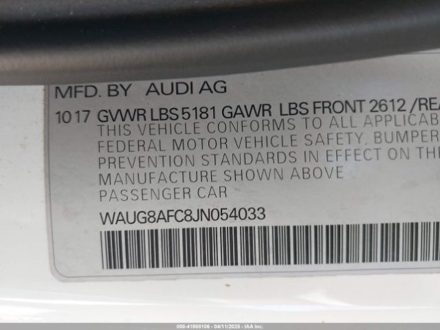 WAUG8AFC8JN054033 Audi A6 2.0t Premium
