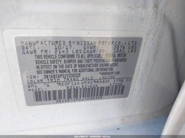3N1AB7AP2JY208328 Nissan SENTRA SV