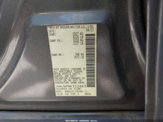 1N4AL3AP9HN353463 Nissan Altima 2.5 S