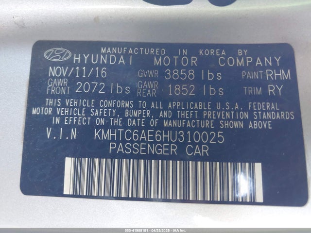 Hyundai Veloster Turbo 2017 KMHTC6AE6HU310025 Image 9
