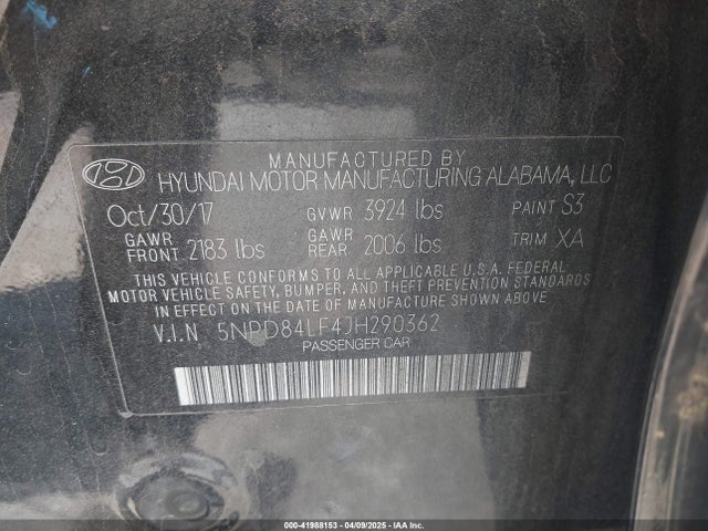 5NPD84LF4JH290362 Hyundai Elantra Value Edition