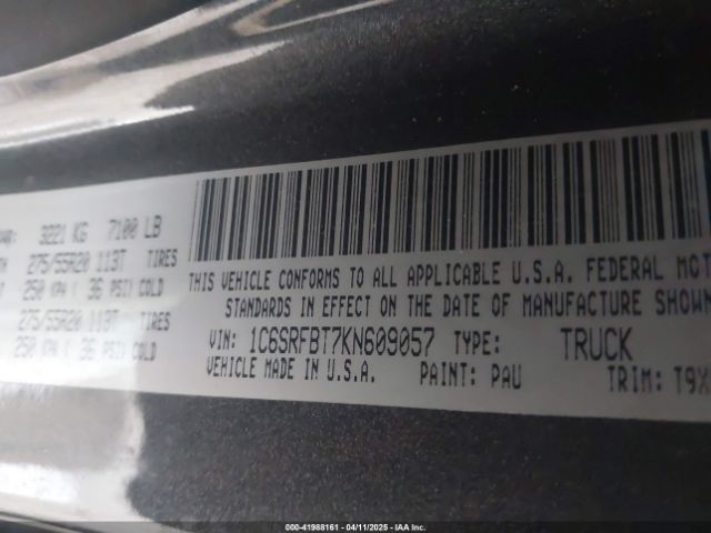 1C6SRFBT7KN609057 RAM 1500 Big Horn/lone Star  4x4 6'4 Box