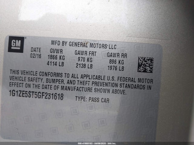 1G1ZE5ST5GF231618 Chevrolet MALIBU 1LT