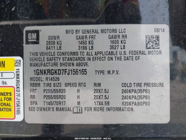 1GNKRGKD7FJ156165 Chevrolet Traverse 1lt