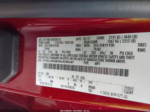 1FMCU9G9XHUD99347 Ford ESCAPE SE