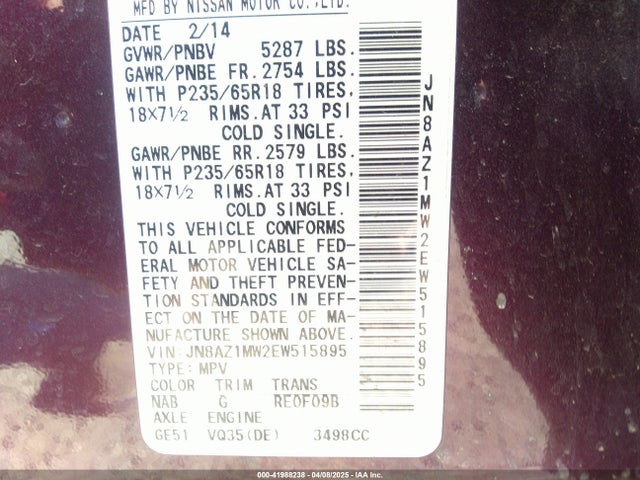 JN8AZ1MW2EW515895 Nissan 2014