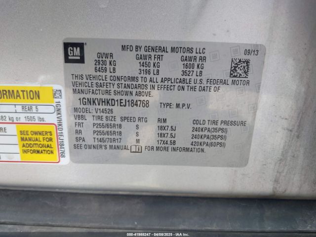 2014 CHEVROLET TRAVERSE 1GNKVHKD1EJ184768 Photo 8