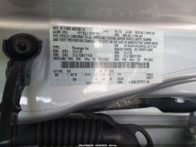 1FADP3K26GL321391 Ford FOCUS SE