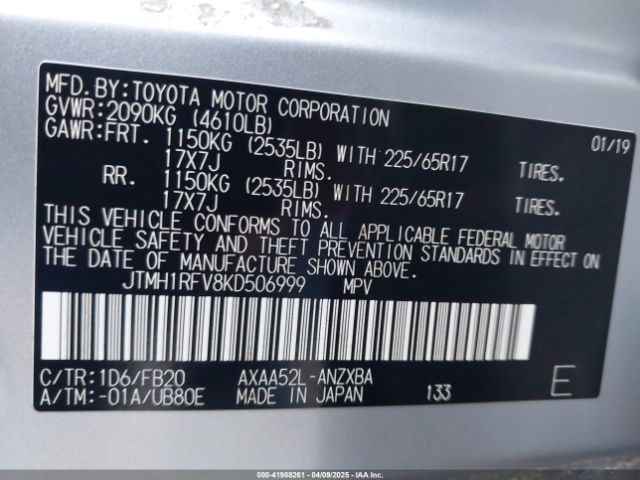 JTMH1RFV8KD506999 Toyota RAV4 LE