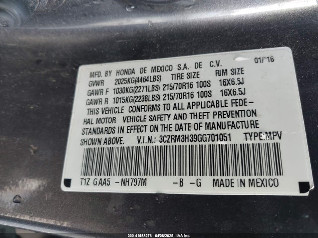 3CZRM3H39GG701051 Honda CR-V LX