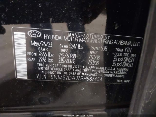 2023 HYUNDAI SANTA FE 5NMS2DAJ7PH587454 Photo 8