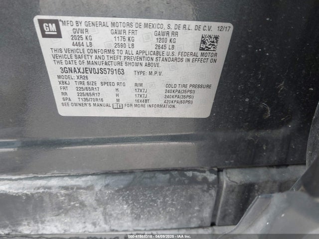 3GNAXJEV0JS579163 Chevrolet EQUINOX LT
