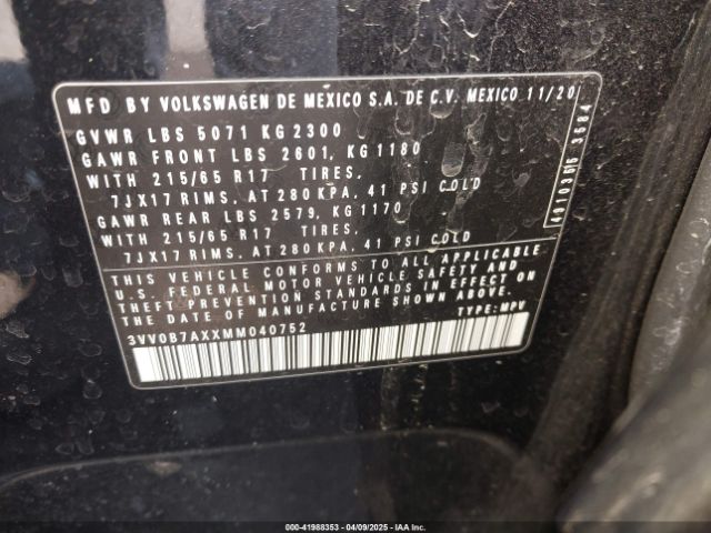 3VV0B7AXXMM040752 Volkswagen Tiguan 2.0t S
