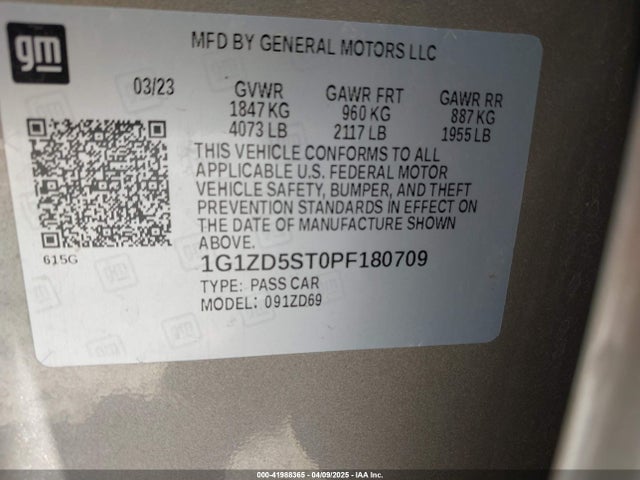 1G1ZD5ST0PF180709 Chevrolet Malibu Fwd 1lt