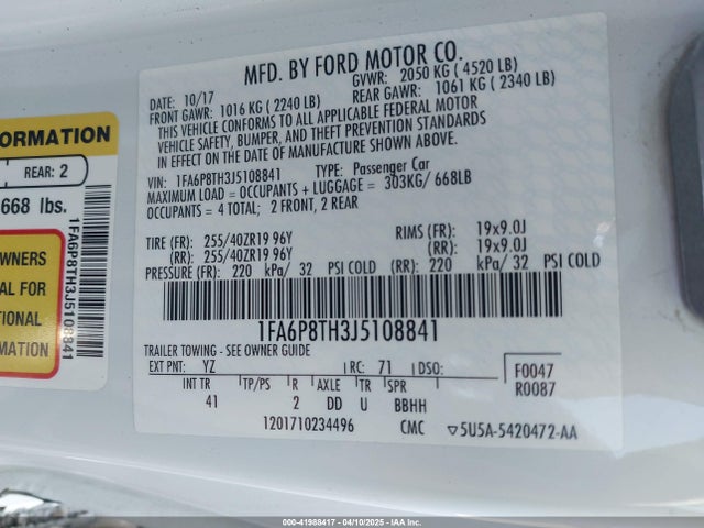 Ford Mustang Ecoboost 2018 1FA6P8TH3J5108841 Image 9