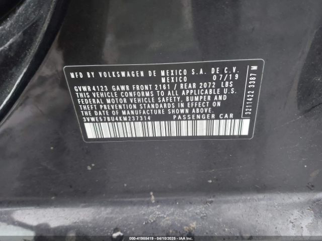 3VWE57BU4KM237314 Volkswagen Jetta 1.4t Sel