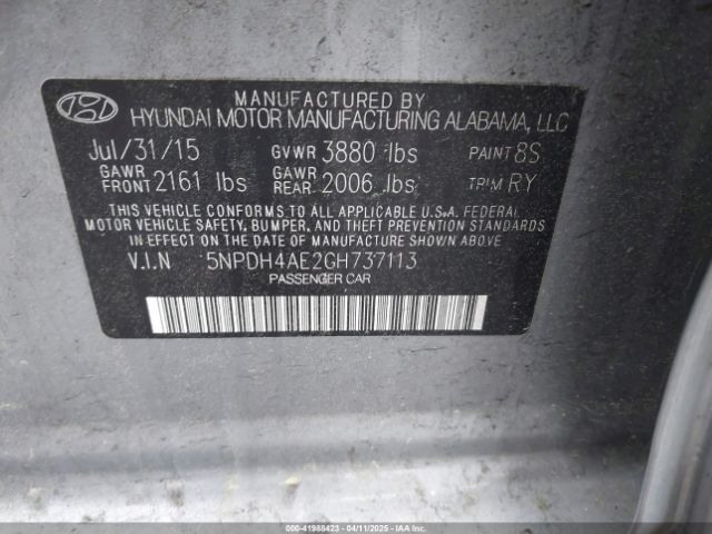 5NPDH4AE2GH737113 Hyundai Elantra Value Edition