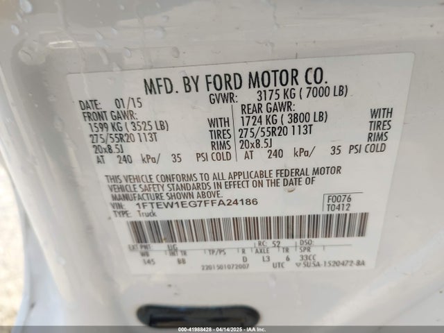 1FTEW1EG7FFA24186 Ford F-150 Platinum