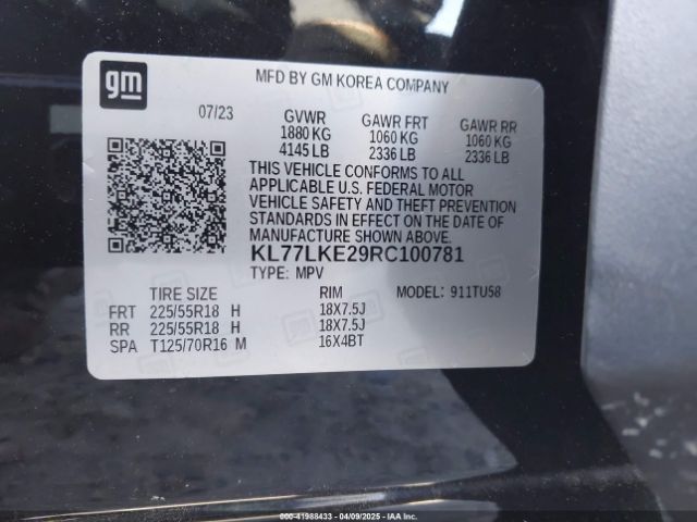 KL77LKE29RC100781 Chevrolet Trax Fwd Activ