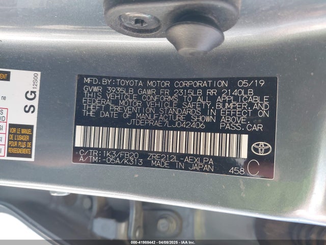 JTDEPRAE7LJ042406 Toyota COROLLA LE