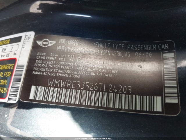 2006 MINI COOPER S WMWRE33526TL24203 Photo 8
