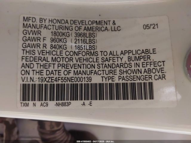 19XZE4F55NE000139 Honda INSIGHT EX