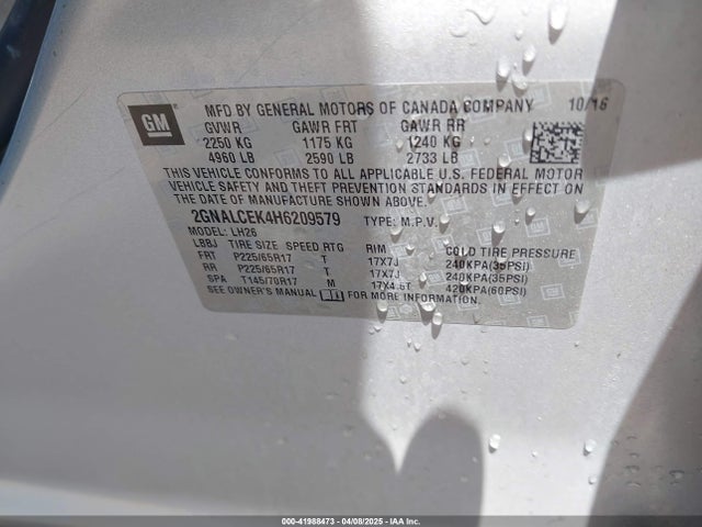 2GNALCEK4H6209579 Chevrolet EQUINOX LT