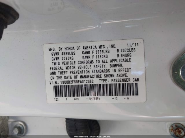 19UUB2F55FA012062 Acura Tlx V6 Tech