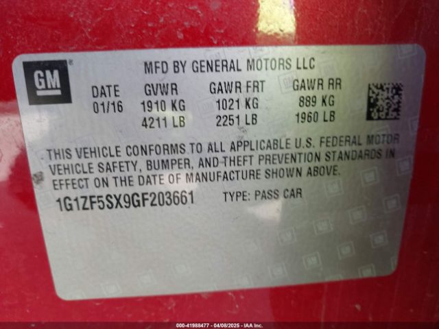 1G1ZF5SX9GF203661 Chevrolet MALIBU 2LT
