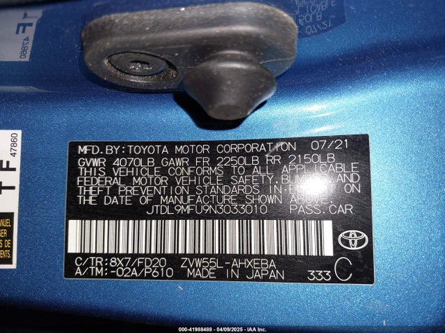 JTDL9MFU9N3033010 Toyota Prius Le Awd-e