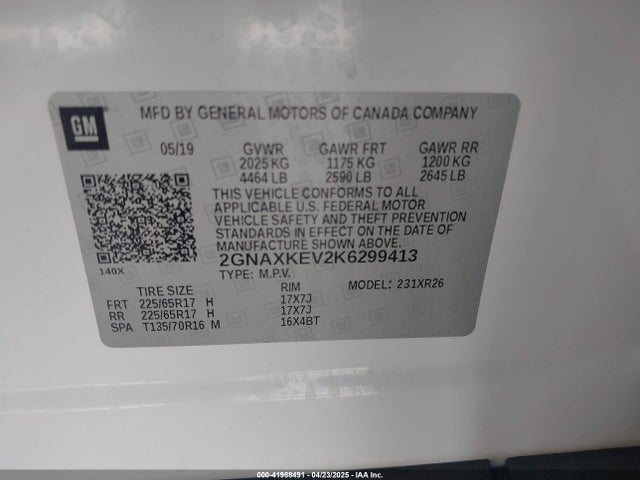 2GNAXKEV2K6299413 Chevrolet EQUINOX LT