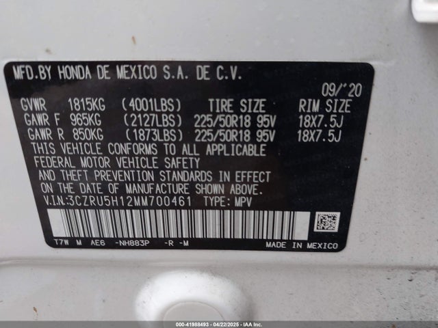 3CZRU5H12MM700461 Honda Hr-v 2wd Sport