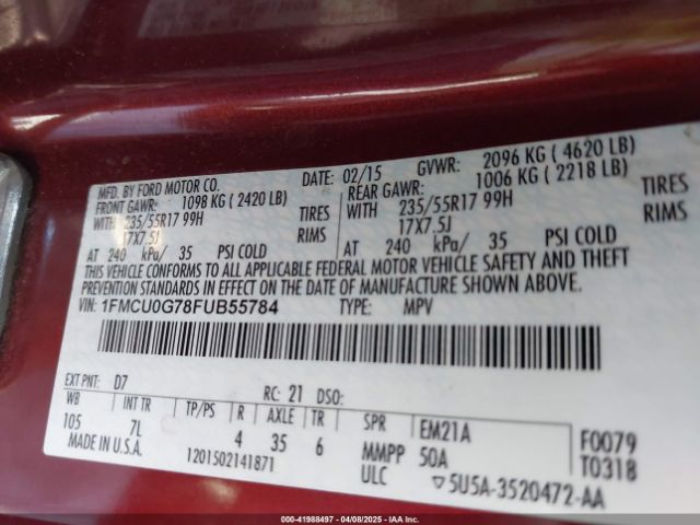 1FMCU0G78FUB55784 Ford ESCAPE SE