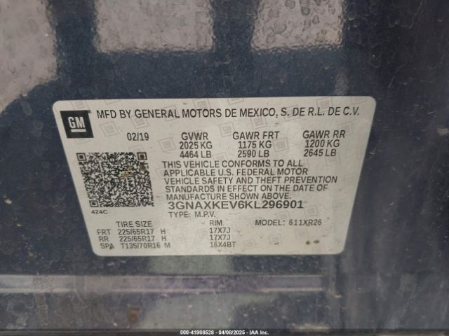 3GNAXKEV6KL296901 Chevrolet EQUINOX LT