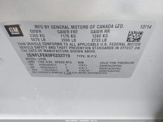 2GNFLFEK9F6233719 Chevrolet EQUINOX 1LT