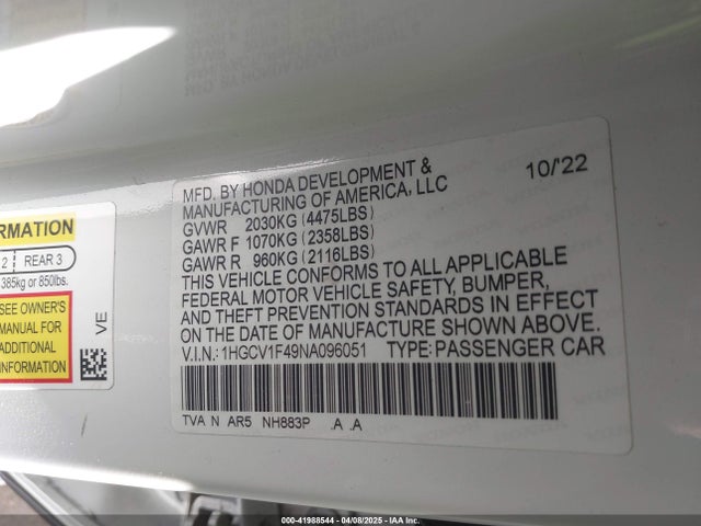 1HGCV1F49NA096051 Honda Accord Sport Special Edition