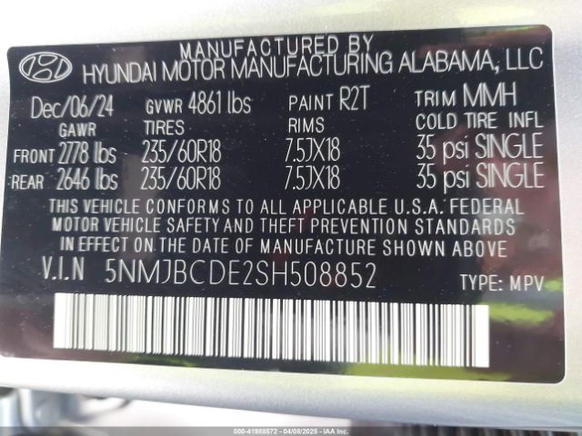 5NMJBCDE2SH508852 Hyundai TUCSON SEL