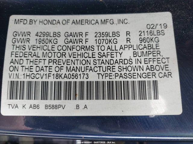 1HGCV1F18KA056173 Honda ACCORD LX