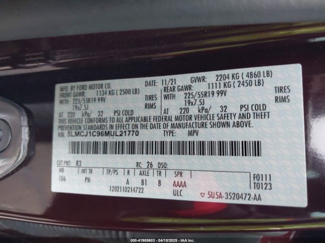 5LMCJ1C96MUL21770 Lincoln Corsair Standard