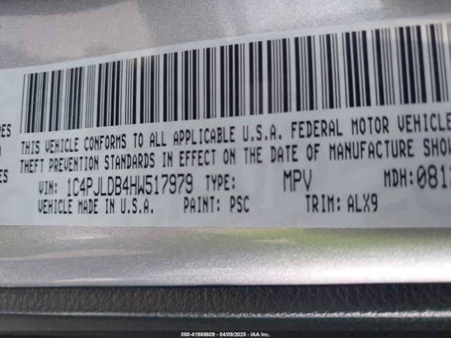 1C4PJLDB4HW517979 Jeep Cherokee Limited Fwd