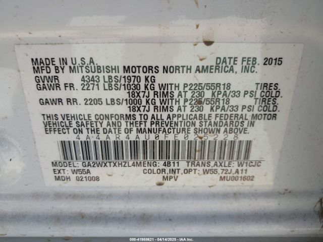 4A4AR4AU0FE025228 Mitsubishi Outlander Sport Se