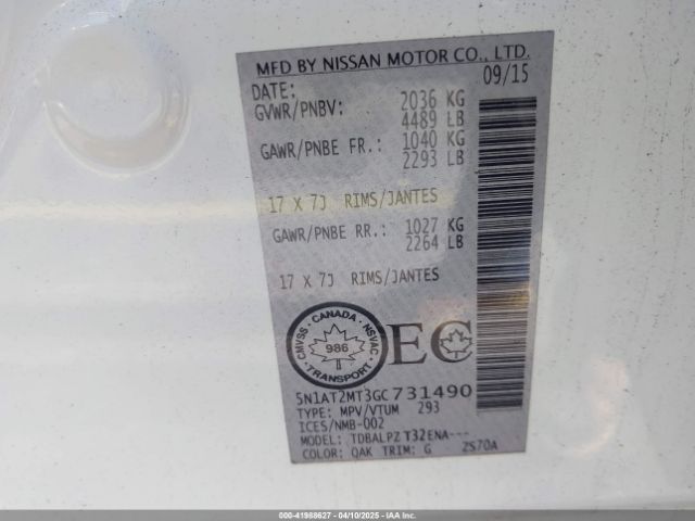 5N1AT2MT3GC731490 Nissan Rogue S/sl/sv