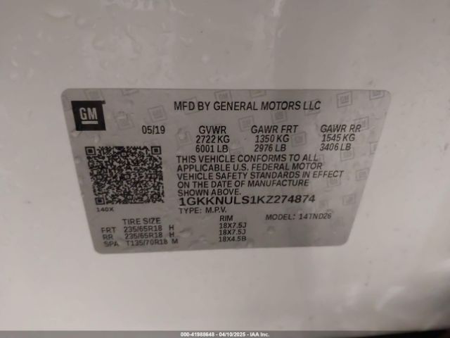 1GKKNULS1KZ274874 GMC Acadia Slt-1