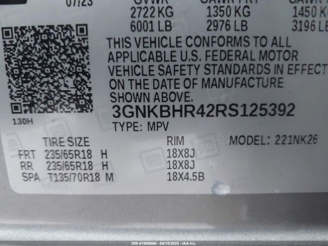 3GNKBHR42RS125392 Chevrolet Blazer Awd 2lt