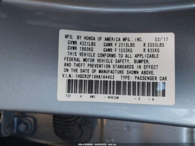1HGCR2F1XHA184403 Honda Accord Sport Se