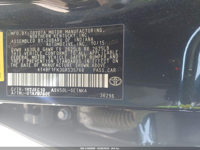 Toyota CAMRY LE 2016 4T4BF1FK3GR535768 Image 9