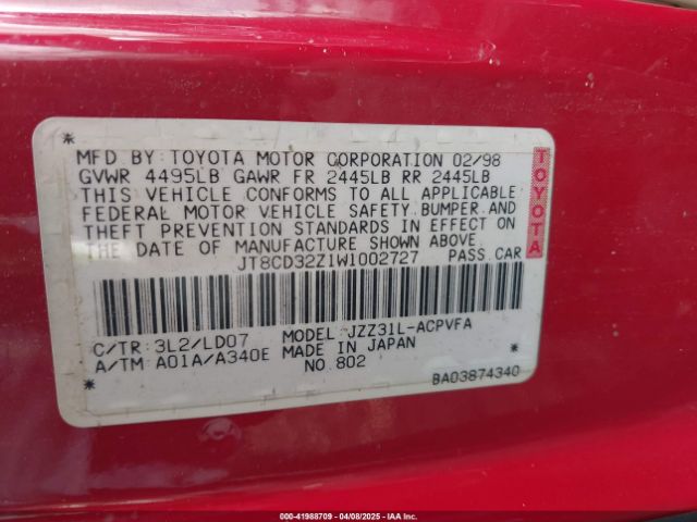 1998 LEXUS SC 300 JT8CD32Z1W1002727 Photo 8