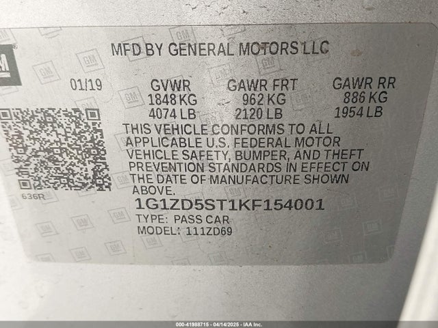 1G1ZD5ST1KF154001 Chevrolet MALIBU LT